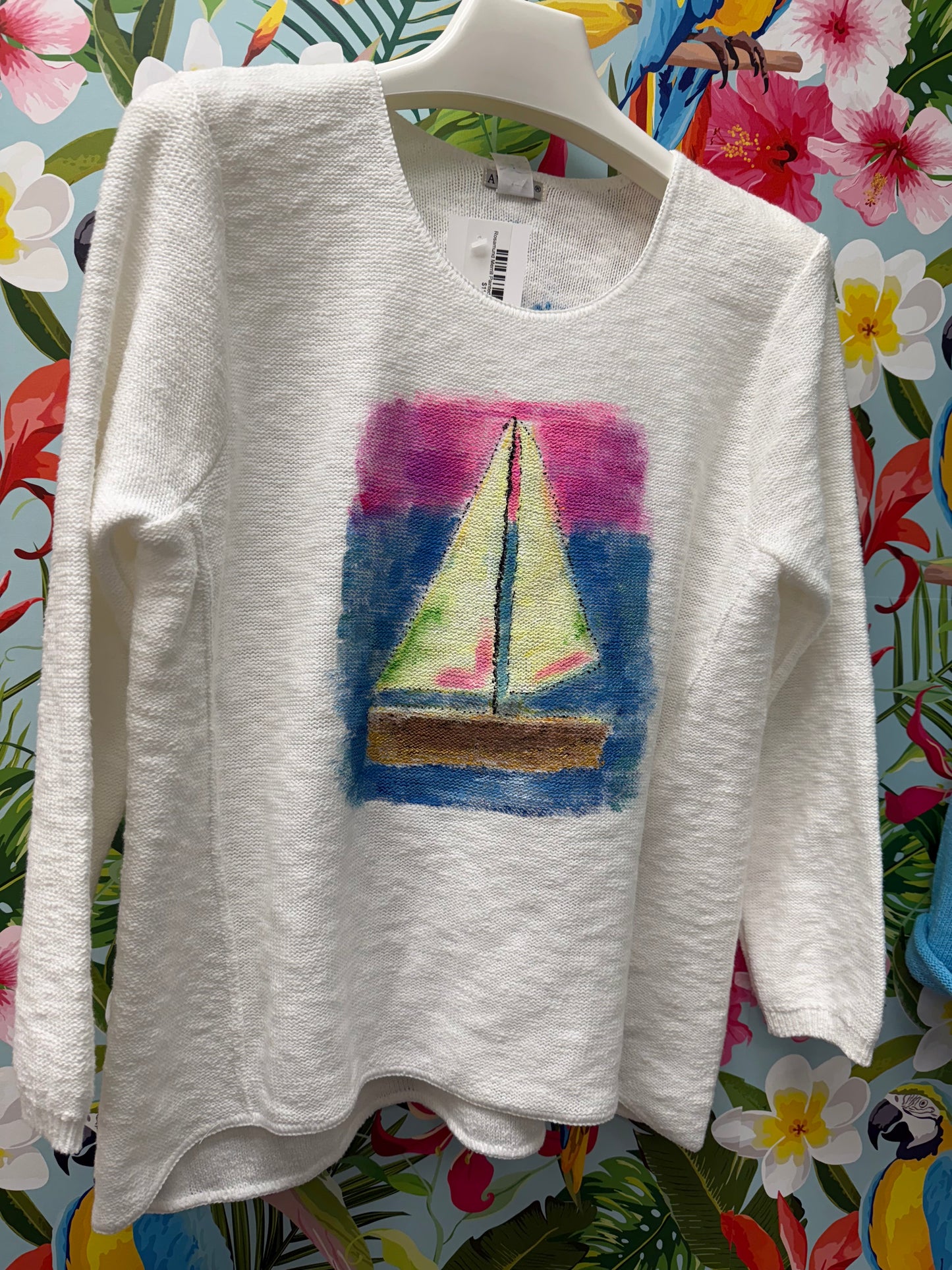 Rosamund Merrill Painted Sail Boat Sweater