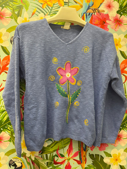 Peg Painted Magenta Center Flower Sweater
