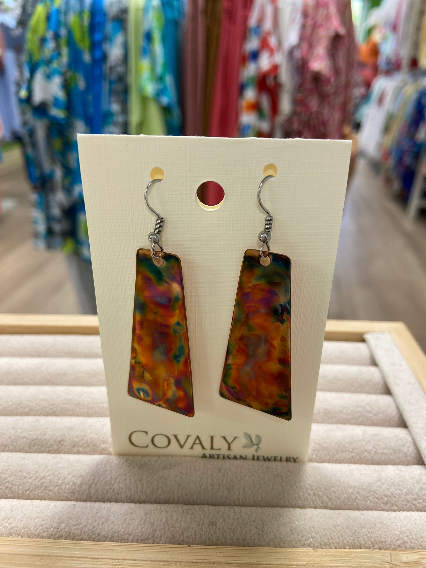 Covaly Alcohol Ink Trapezoid Earrings