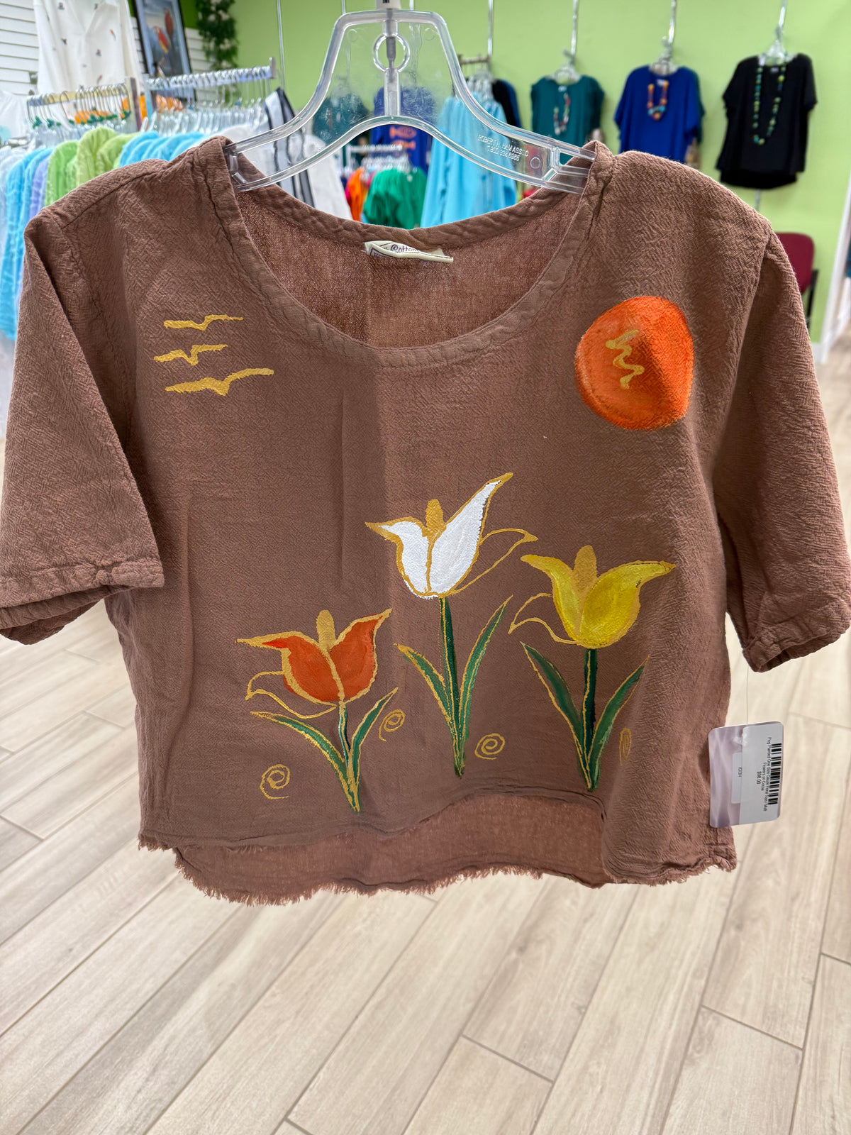 Peg Painted One Size Gauze Floral Tops