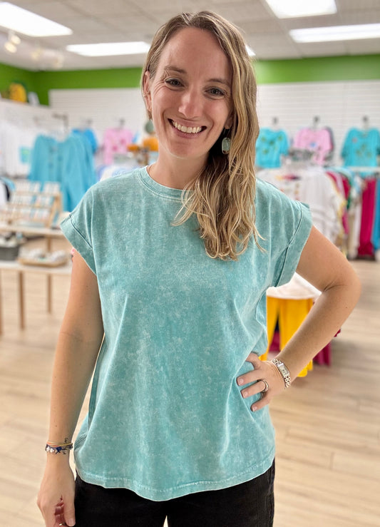 Zenana Halo Folded Sleeve Tee