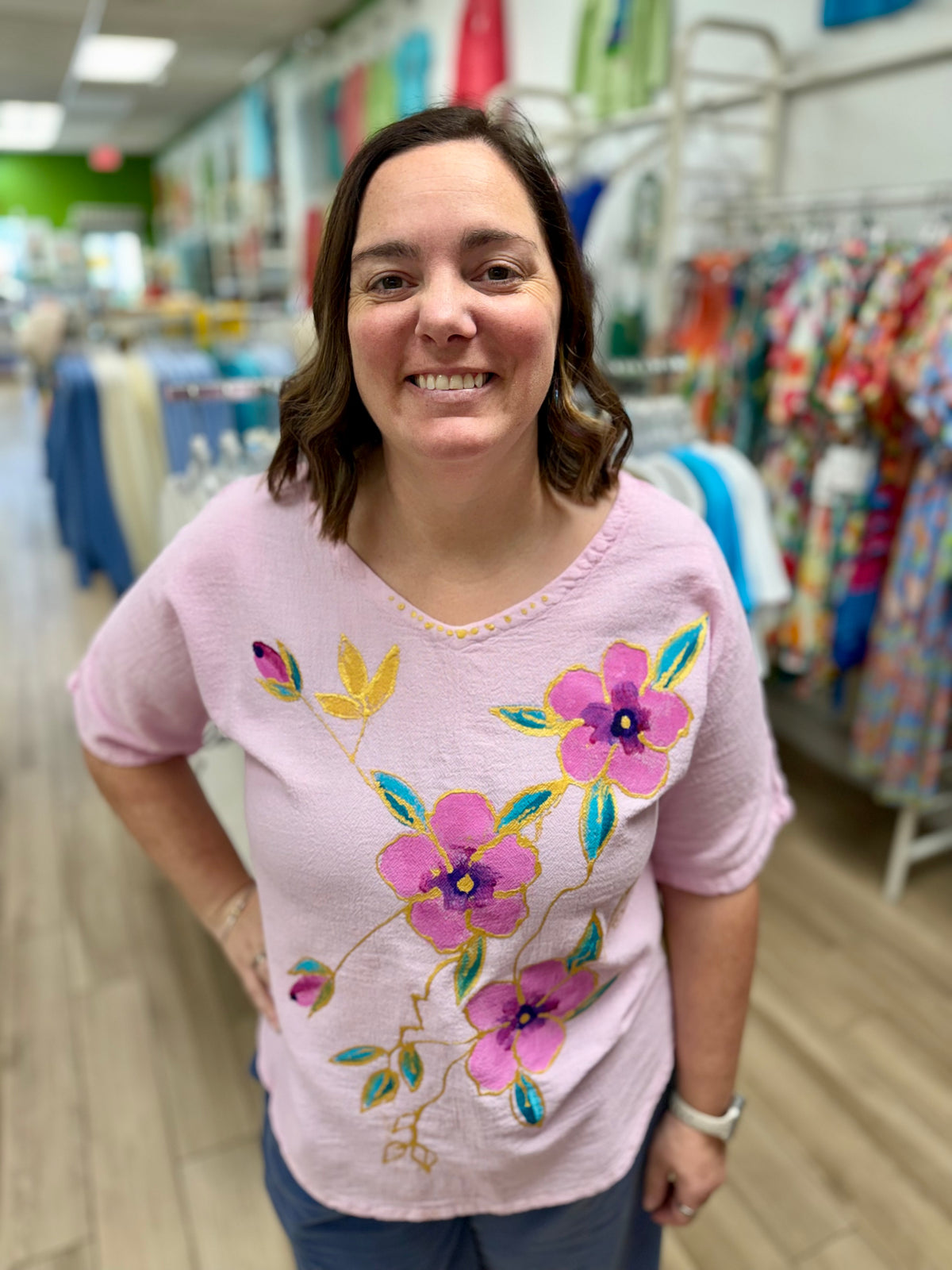 Peg Mary Painted Hibiscus Top
