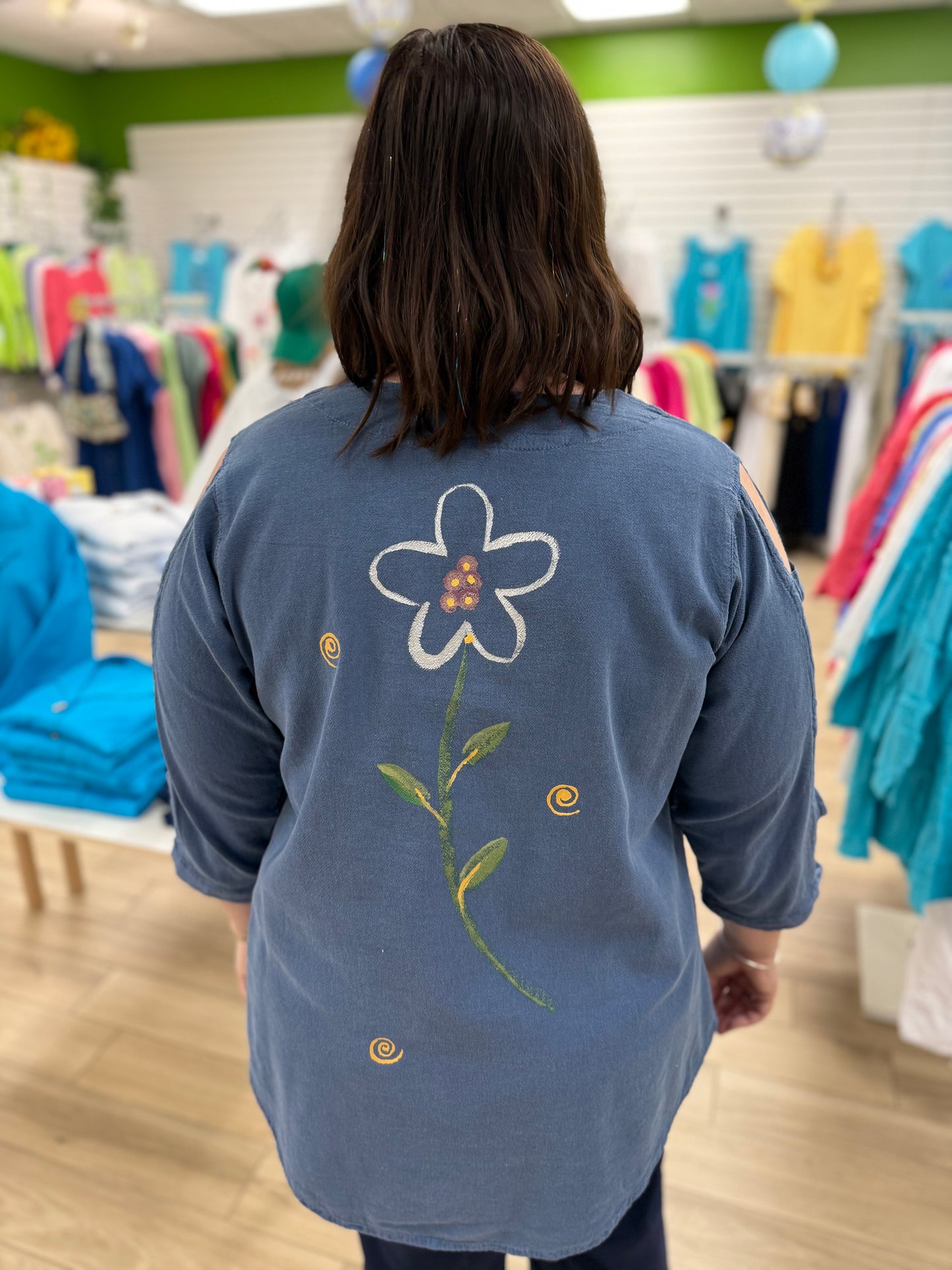 Peg 0011 Painted Denim Flowers Top