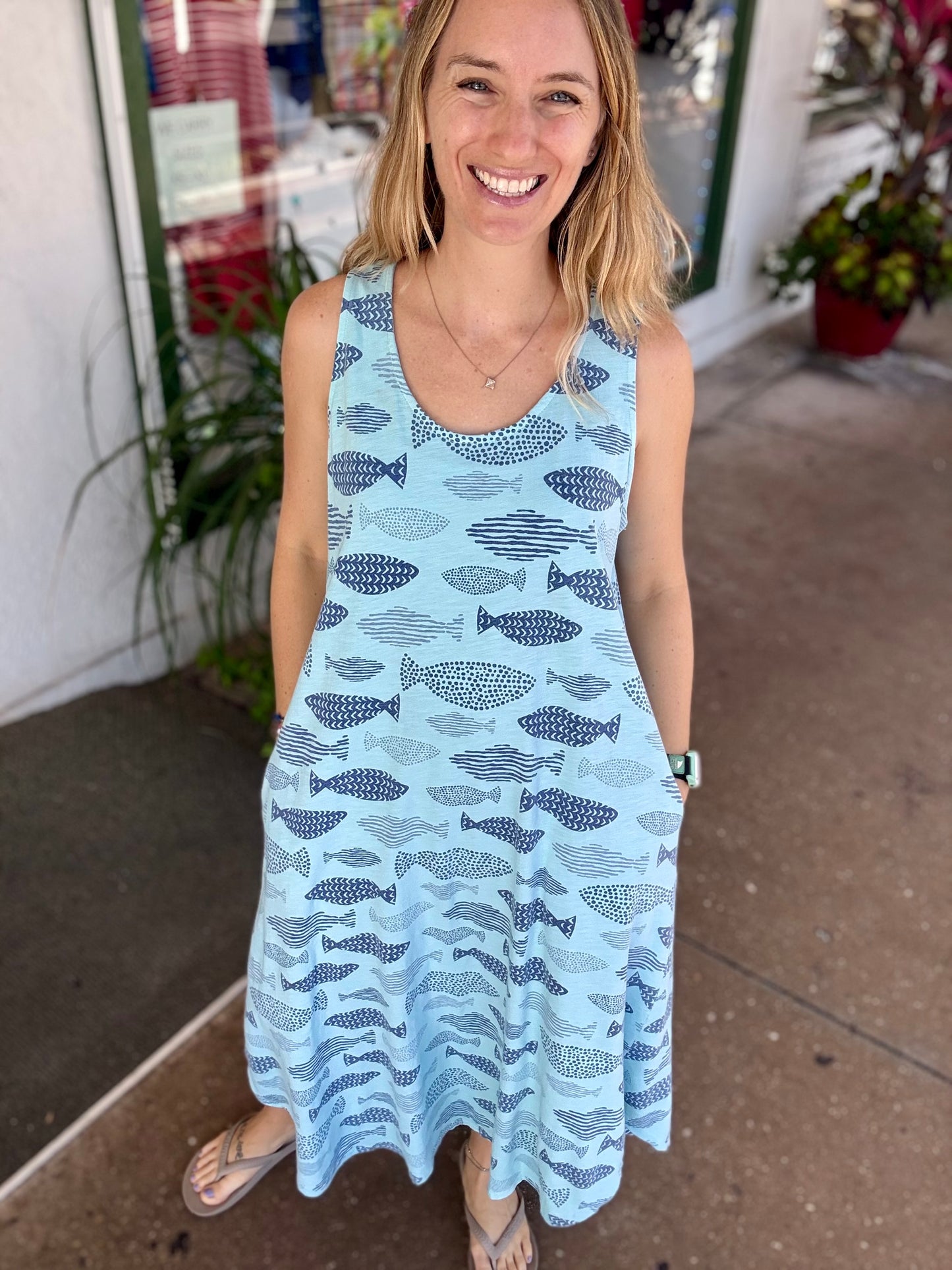 Cotton Lanai FY716 Fish Midi Dress