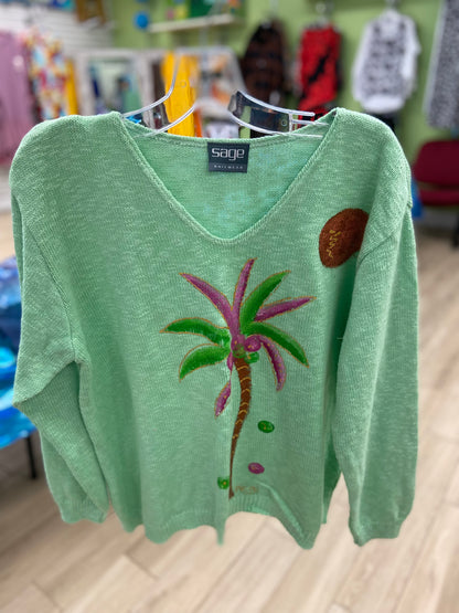 Peg Painted Colorful Palm Tree Sweater