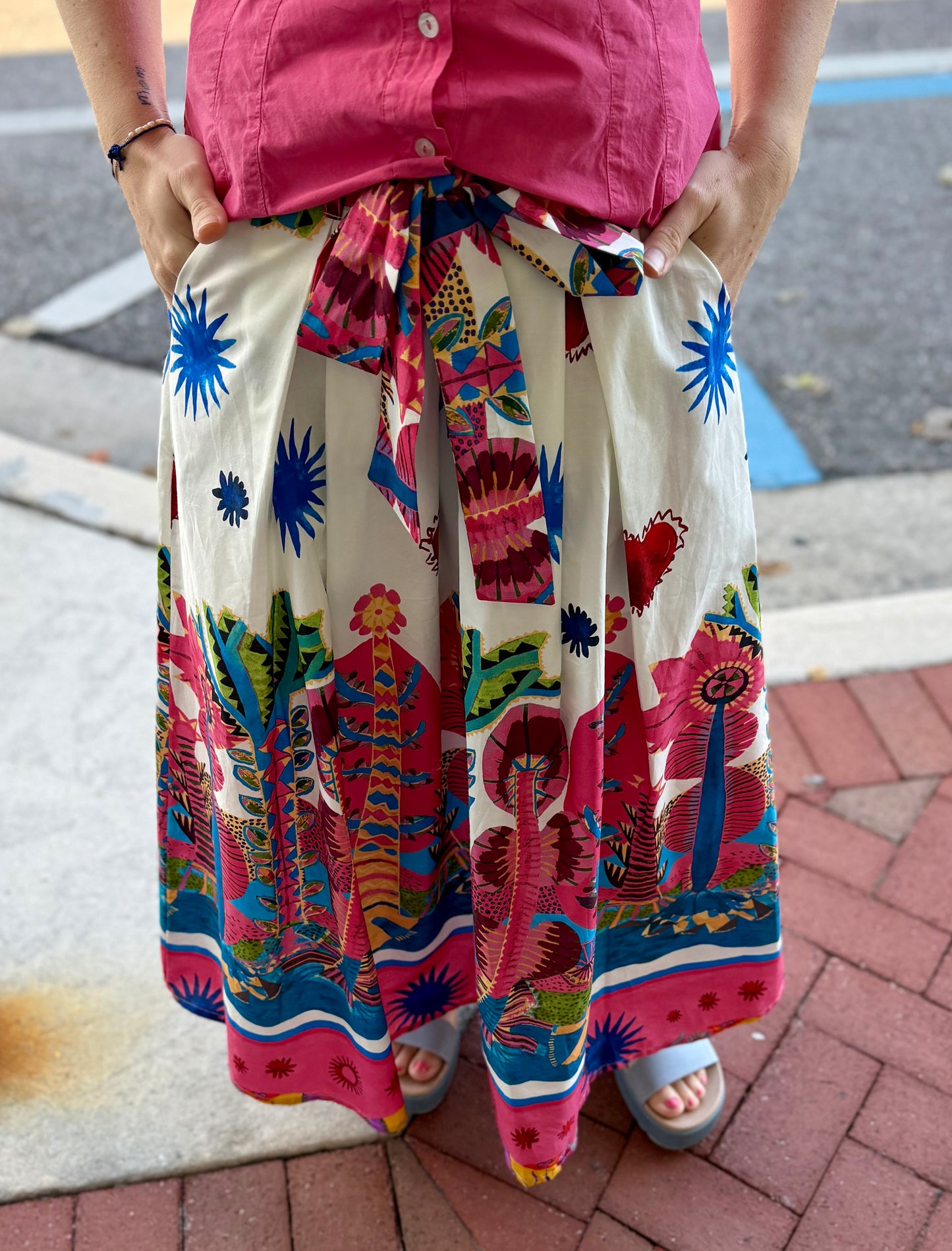 Zenara Woman ZF239 Fuchsia Print Maxi Skirt