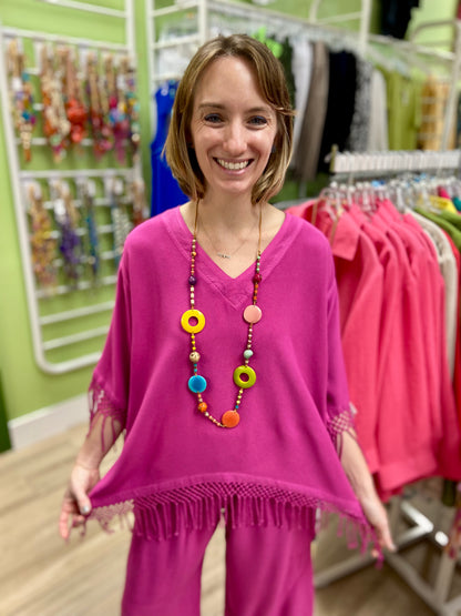 Dairi One Size Fringed V-Neck Top