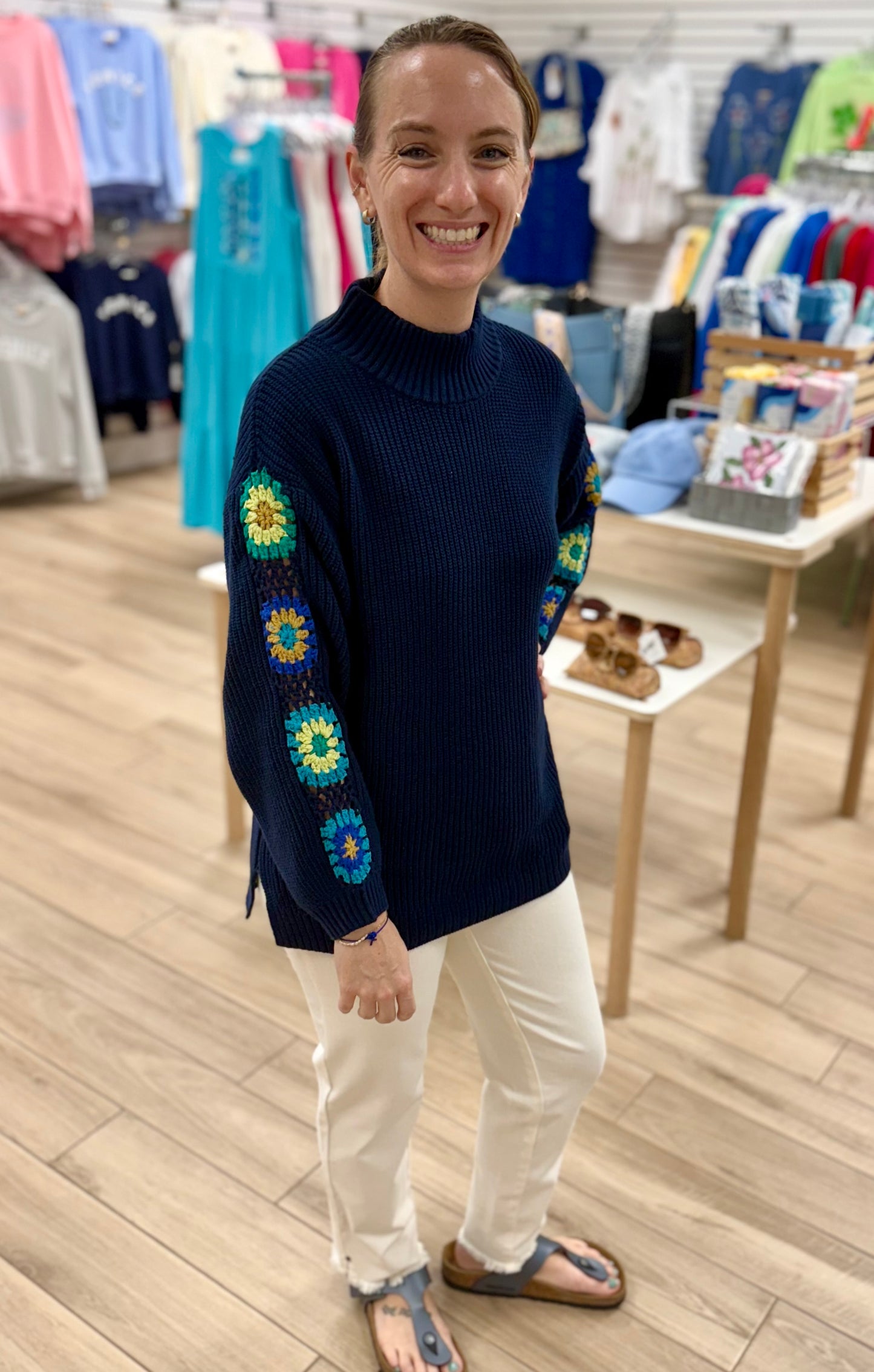 Multiples M45401KM Crochet Sleeve Sweater