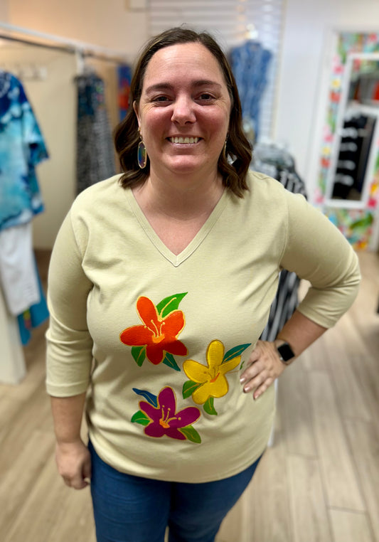 Peg Painted Bright Hibiscus Trio Top