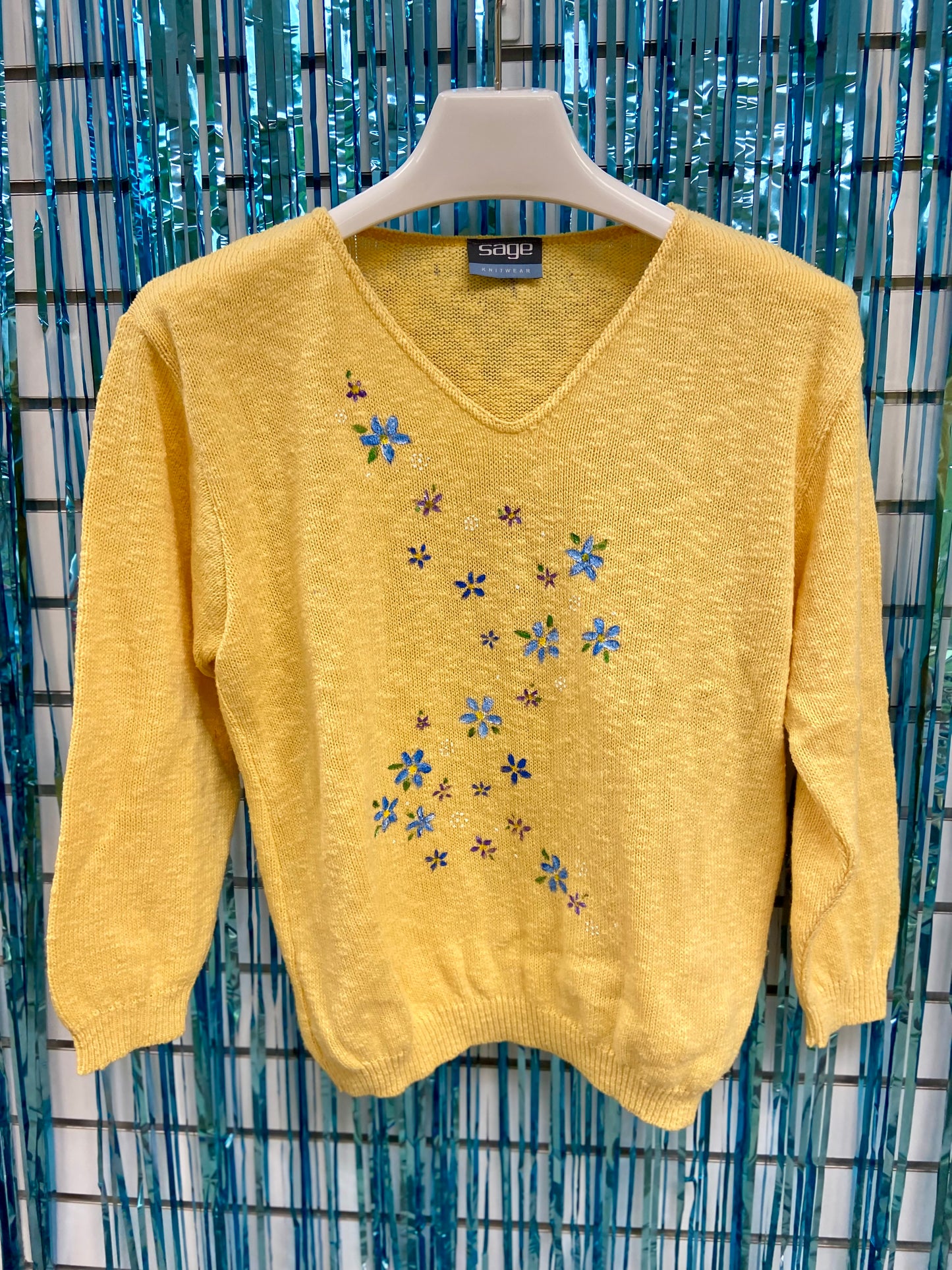 LisaLou Painted Blue Flower Trail Sweater