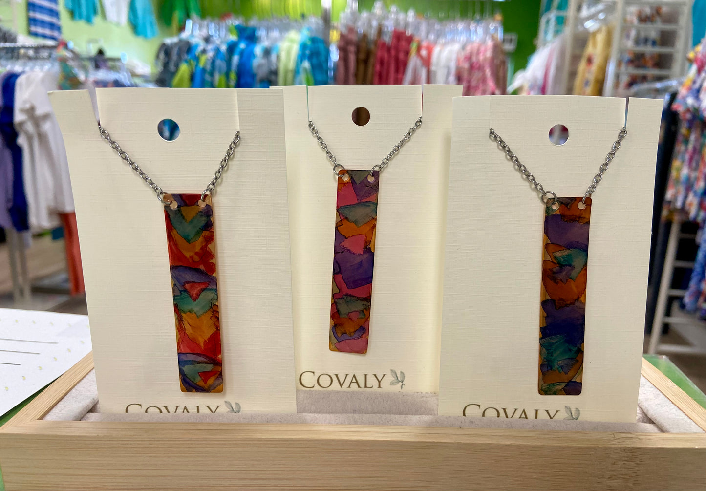 Covaly Alcohol Ink Rectangle Necklace