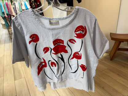 Peg Painted One Size Gauze Floral Tops