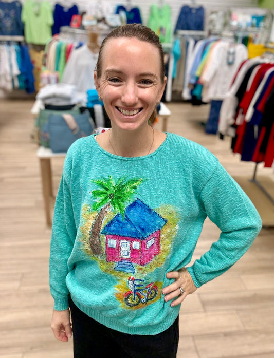 Rosamund Merrill Painted Beach House Bike Sweater