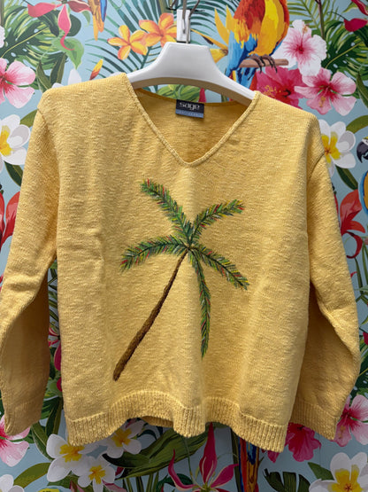 LisaLou Breezy Palm Tree Painted Sweater
