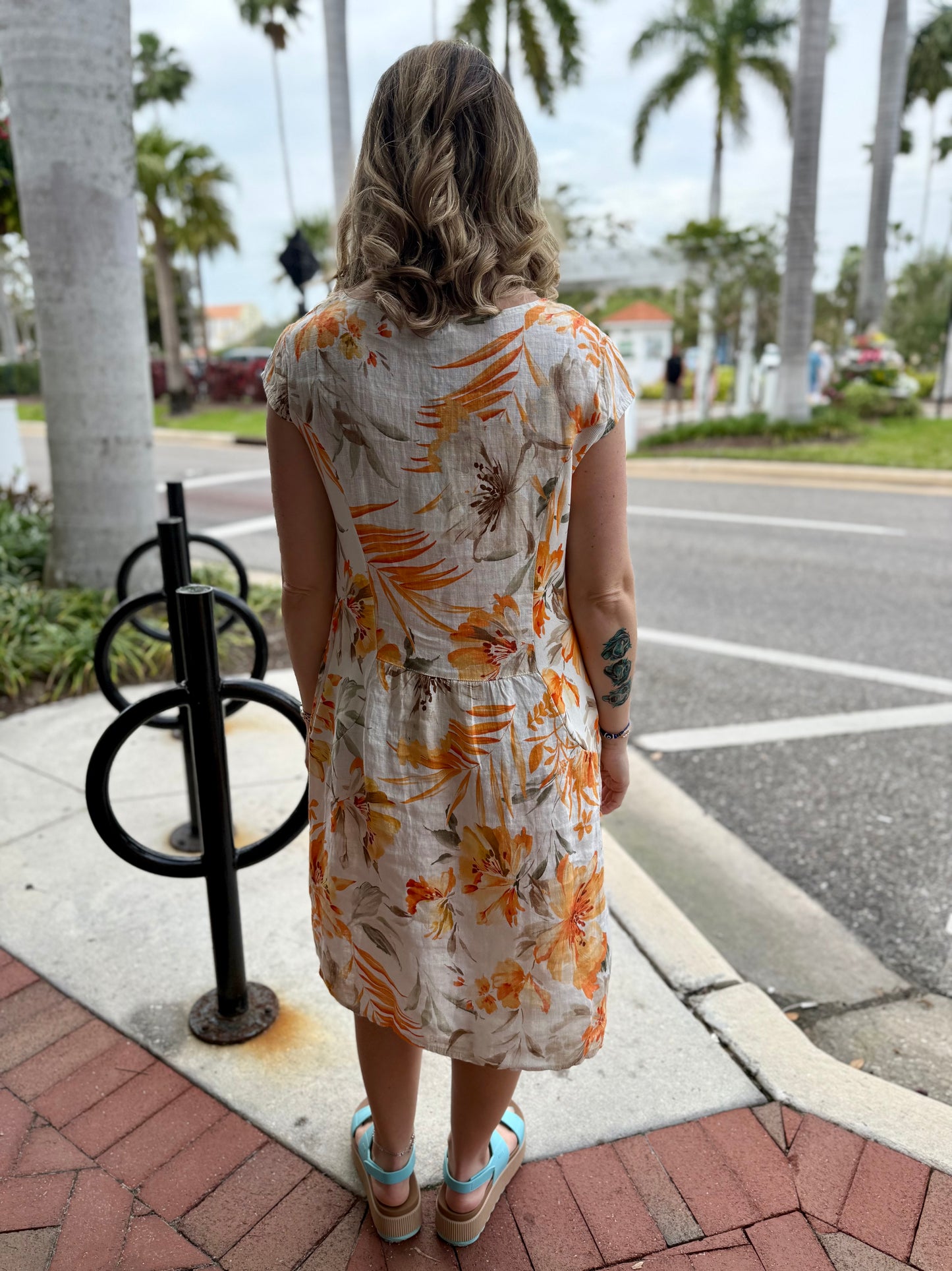Spanner 226313	Orange Linen Print Dress