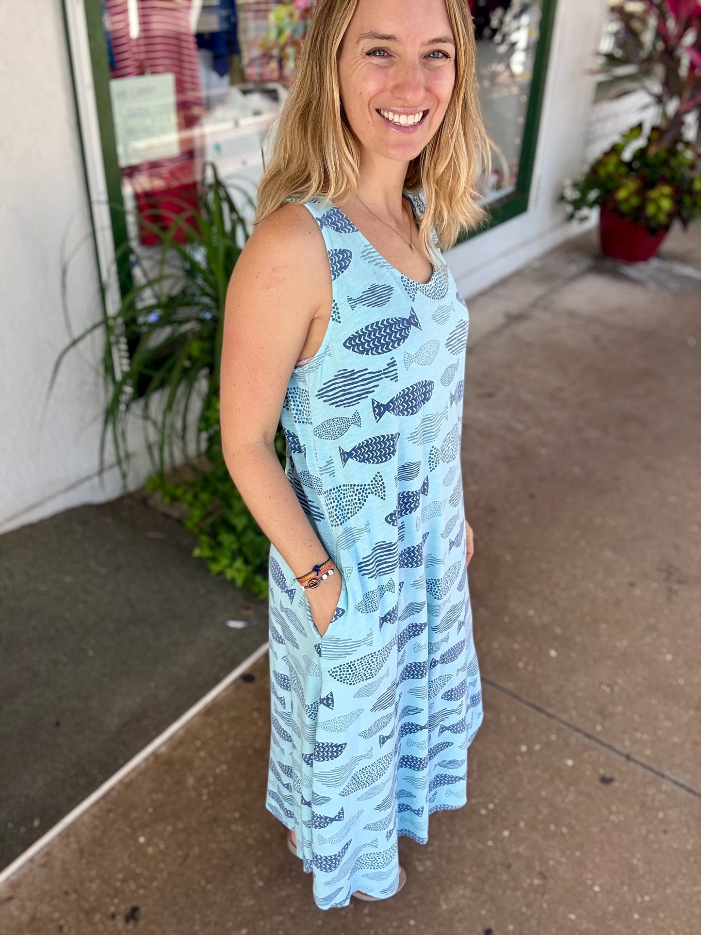 Cotton Lanai FY716 Fish Midi Dress