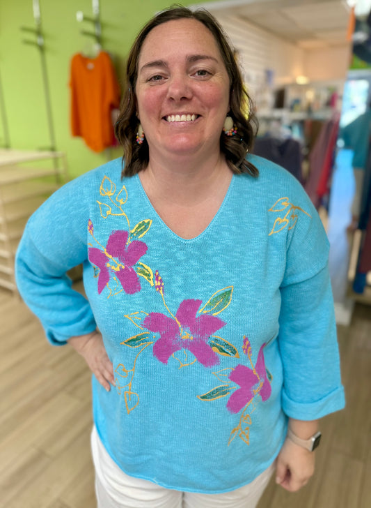 Peg Painted Hibiscus Trio Sweater
