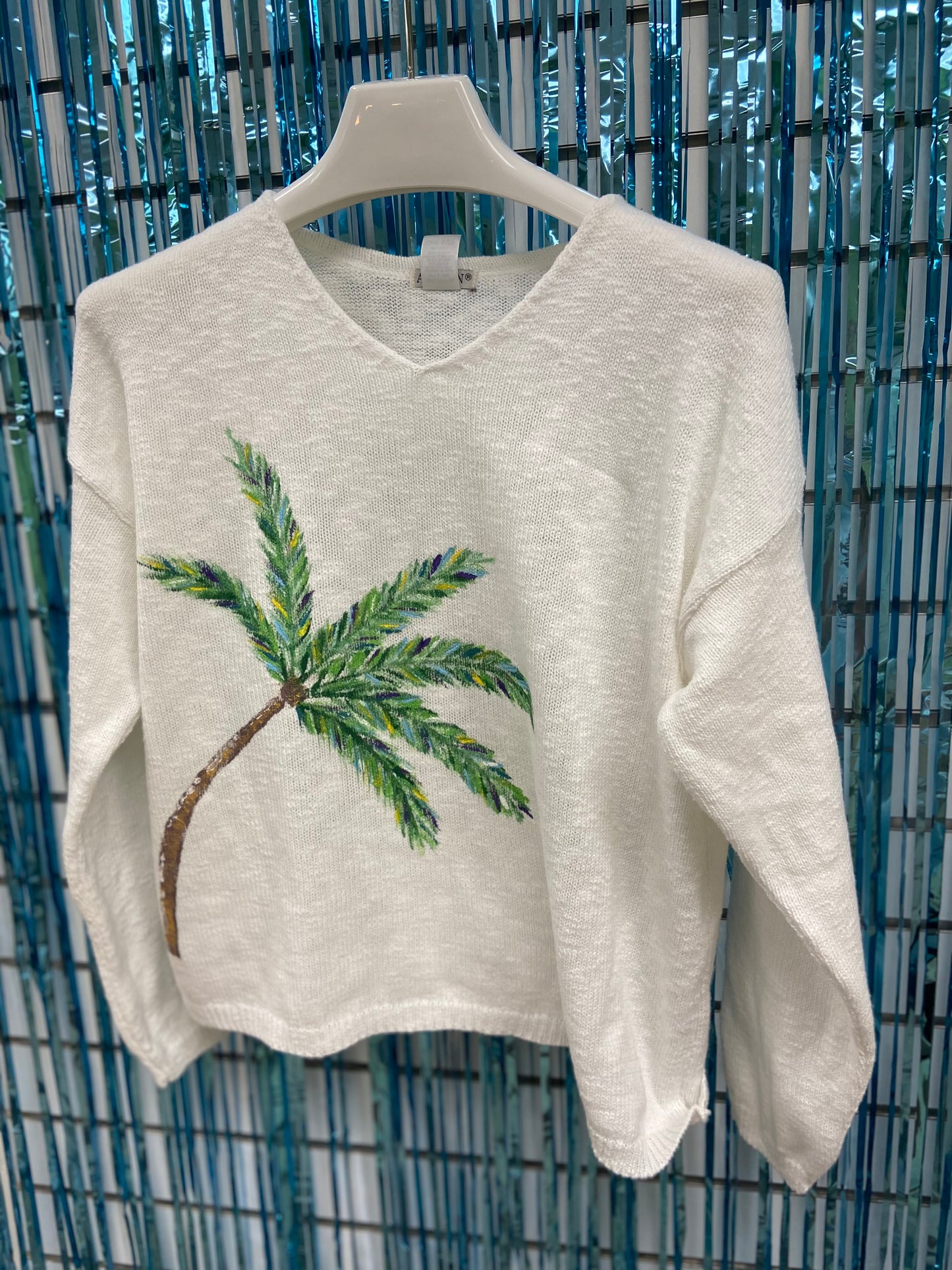 LisaLou Breezy Palm Tree Painted Sweater