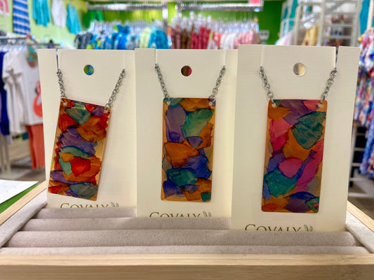 Covaly Alcohol Ink Large Rectangle Necklace