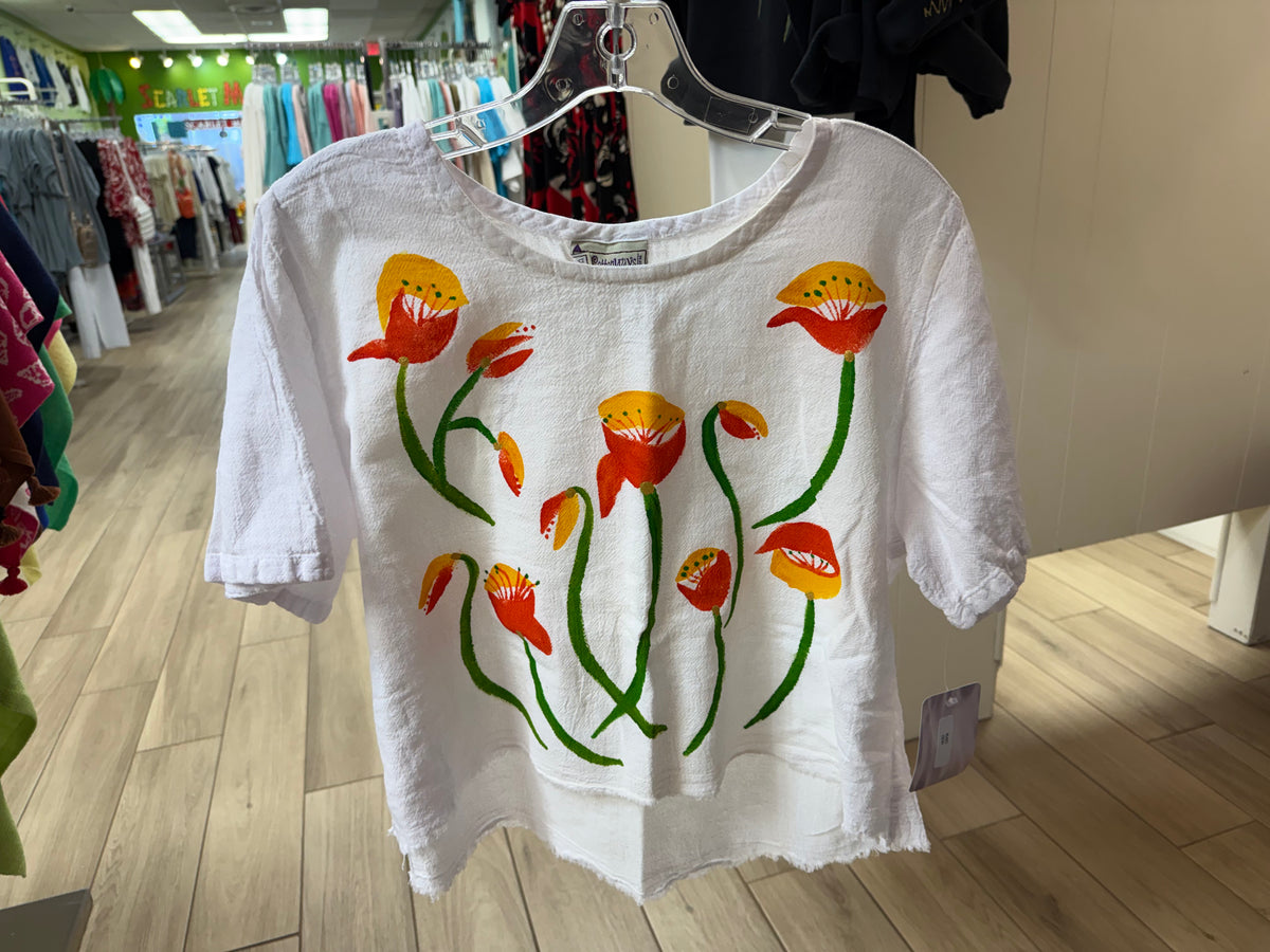 Peg Painted One Size Gauze Floral Tops