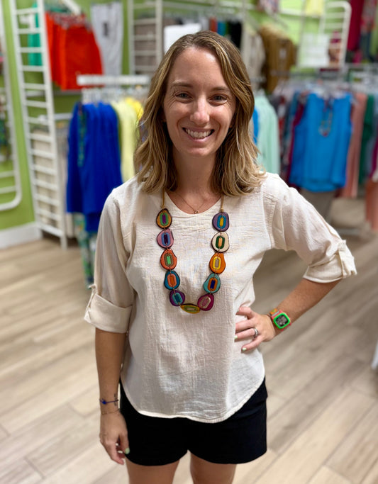 Maya Jones 1021 Roll Sleeve Top
