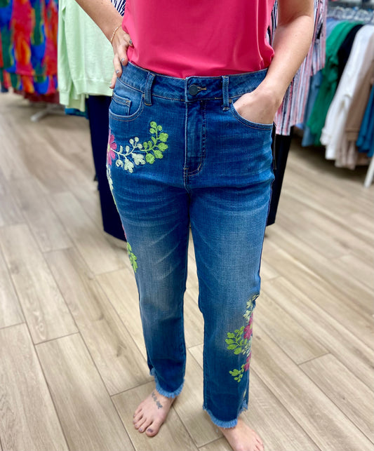 Tru Luxe T15106PM Embroidered Flowers Jeans