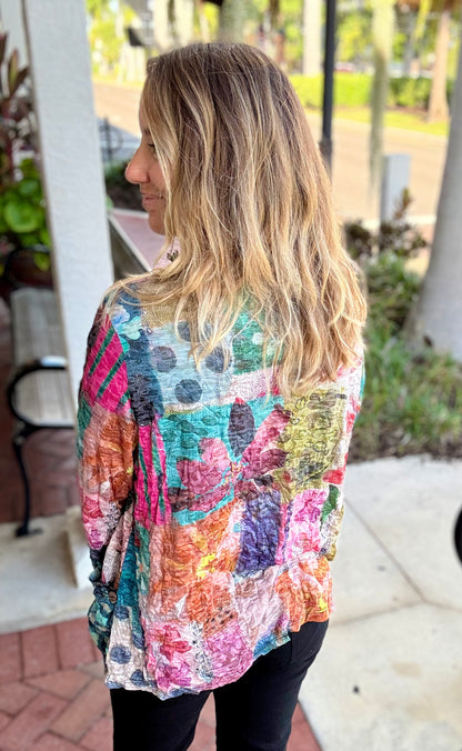 Jess & Jane Print Crinkle Pocket Top