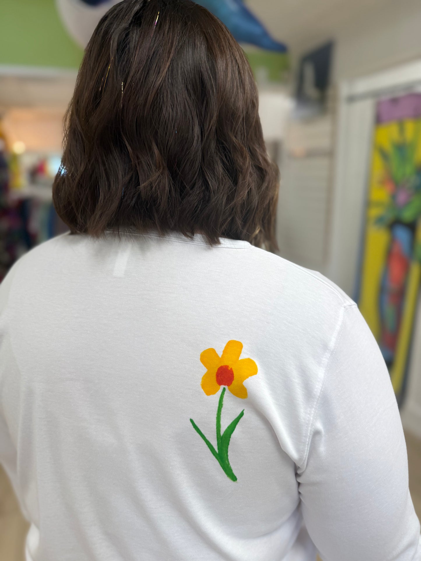 Peg Painted Yellow Splatter Flower Trio Top