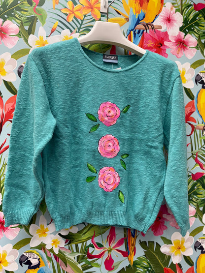 LisaLou Triple Rose Painted Sweater