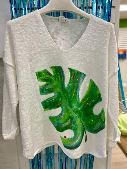 LisaLou Monstera Leaf Painted Sweater