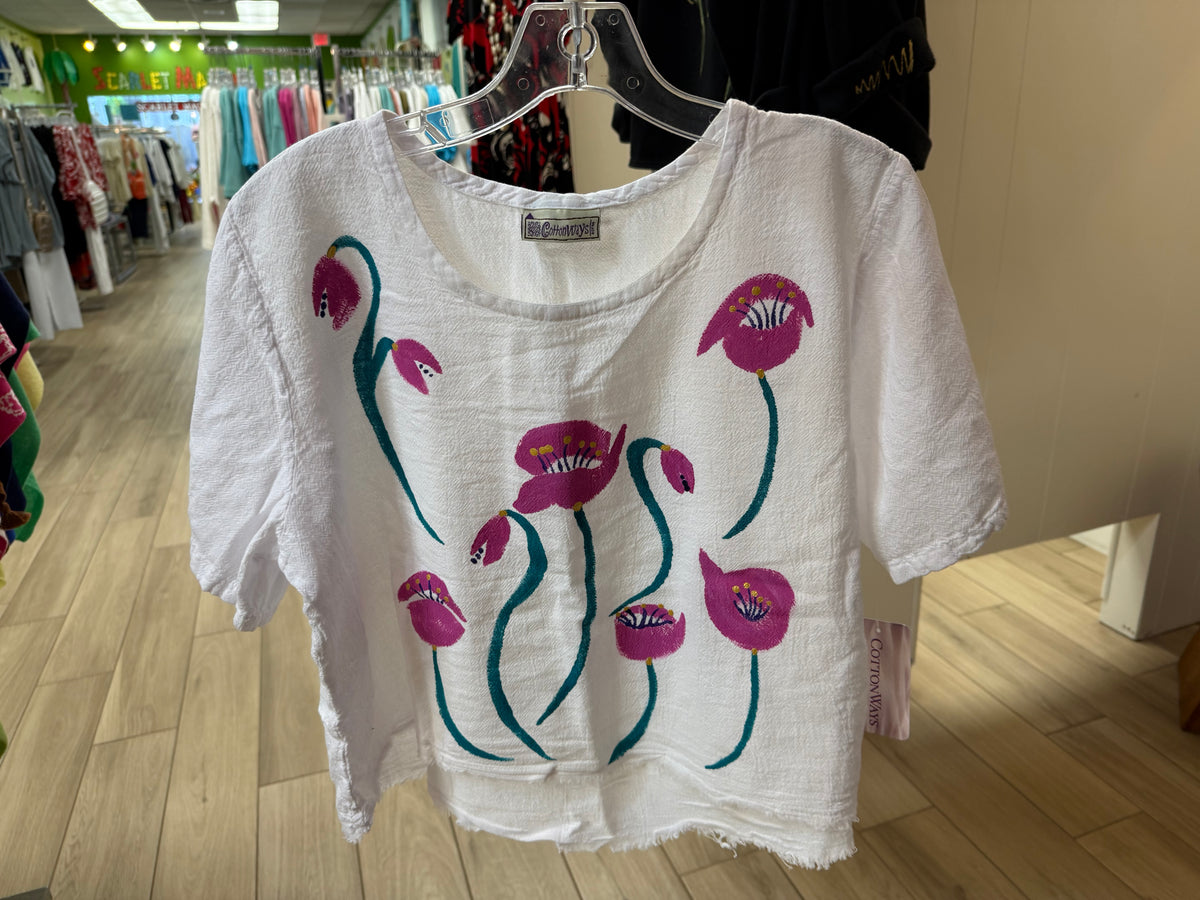 Peg Painted One Size Gauze Floral Tops