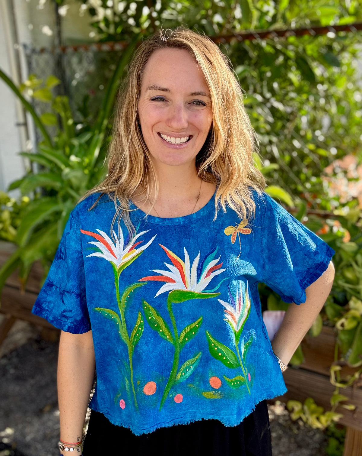Peg Painted One Size Gauze Floral Tops