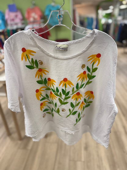 Peg Painted One Size Gauze Floral Tops