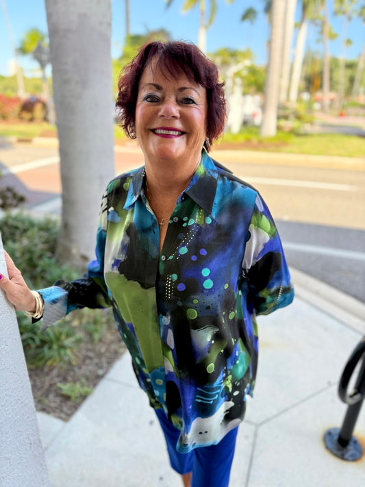 Lemon Grass Splatter Print Blouse