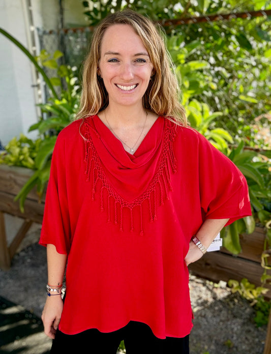 Dairi One Size Fringe Cowl Top